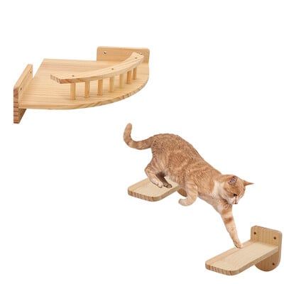 Arbore pentru pisici Suport pentru cățărare pentru pisici, montat pe perete, stâlp de zgâriat pentru pisici, pod cu hamac, biban pentru pisici și joacă