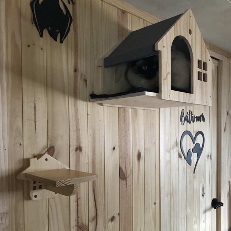 Arbore pentru pisici Suport pentru cățărare pentru pisici, montat pe perete, stâlp de zgâriat pentru pisici, pod cu hamac, biban pentru pisici și joacă