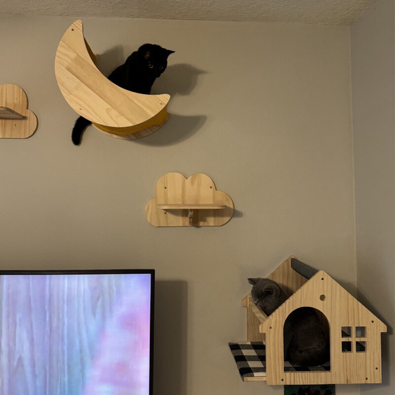 Arbore pentru pisici Suport pentru cățărare pentru pisici, montat pe perete, stâlp de zgâriat pentru pisici, pod cu hamac, biban pentru pisici și joacă