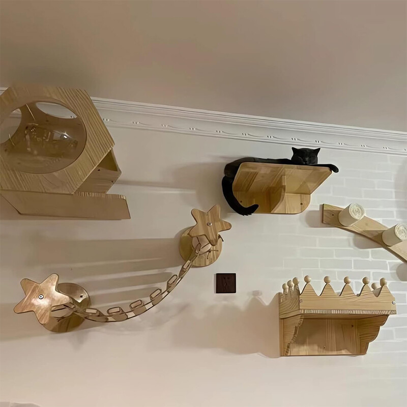 Különböző méretű macska felvonóhíd létra Szizál kötéllétra Tartós tömörfa kötéllétra kisállat tevékenységhez függőágy beltéri bútor