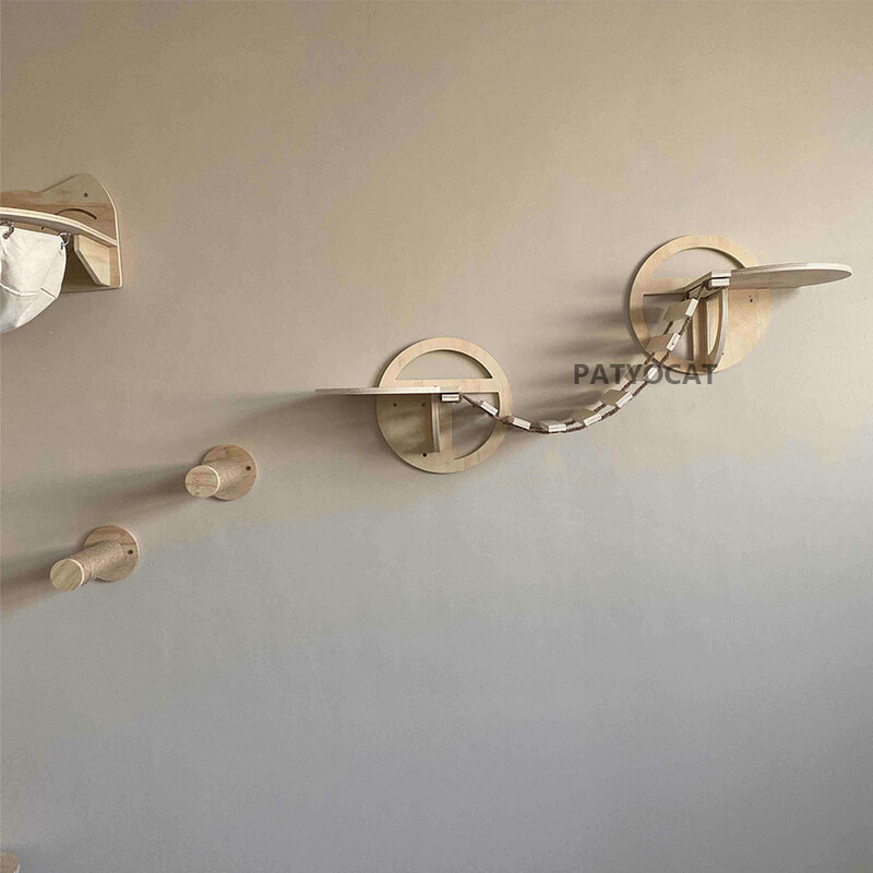 1 bucată Casă pentru pisici din lemn, montată pe perete, pod pentru pisici, hamac pentru pisici, pat suspendat cu platformă de săritură pentru biban și odihnă pentru pisoi