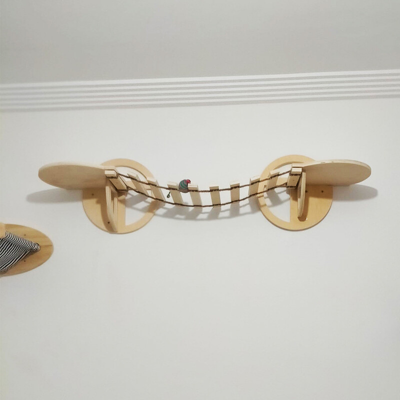 1 bucată Casă pentru pisici din lemn, montată pe perete, pod pentru pisici, hamac pentru pisici, pat suspendat cu platformă de săritură pentru biban și odihnă pentru pisoi