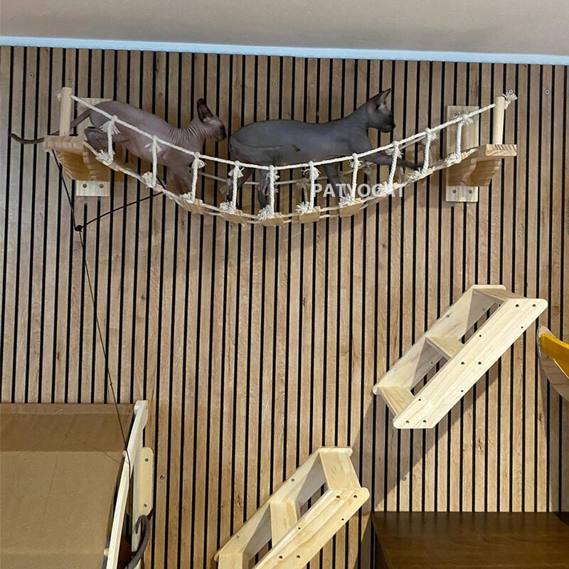 1 bucată Casă pentru pisici din lemn, montată pe perete, pod pentru pisici, hamac pentru pisici, pat suspendat cu platformă de săritură pentru biban și odihnă pentru pisoi