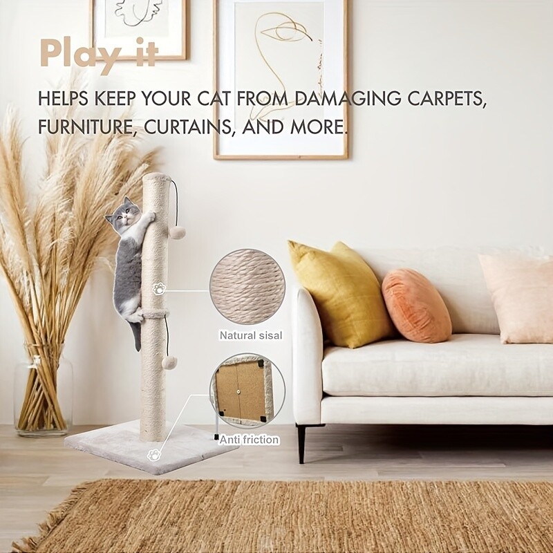 Stâlp de zgâriat pentru pisici de 34 de inci înalt de bază Premium pentru zgâriat pentru pisici de interior Stâlp de zgâriat din sisal Curea de copac Minge de agățat pentru pisică adultă