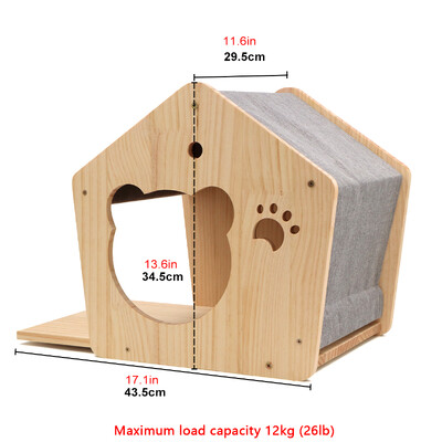 Zidna drvena penjalica za mačje drvo. Kuća za mačke. Grebalica za mačje mostove i zidno igralište za igranje mačića.
