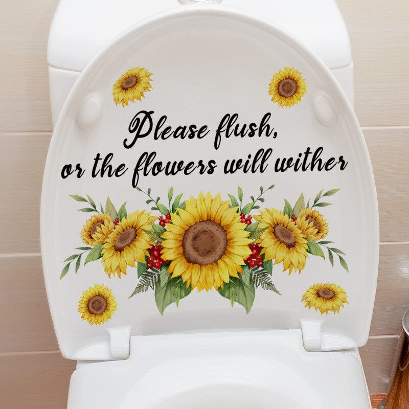 Dažādi zaļie augi, ziedi, saulespuķes un tauriņi, tualetes uzlīmes, mājas dekorēšanas uzlīmes vannas istabai, tualetei, pašlīmējošās