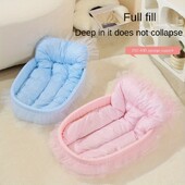 Mājīga visu sezonu kaķu gulta — nepiedegoša kažokāda, sūkļa materiāls, māksliniecisks dizains kaķēniem un maziem suņiem