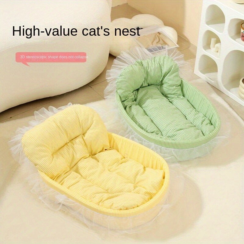 Mājīga visu sezonu kaķu gulta — nepiedegoša kažokāda, sūkļa materiāls, māksliniecisks dizains kaķēniem un maziem suņiem