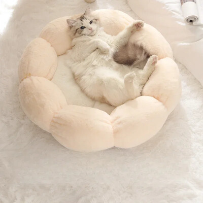 40 cm Minkštas pliušinis lova naminiams gyvūnėliams apvali gėlė Miela kačių lova augintinio čiužinys Šiltas katės šuns šuniuko miegamasis lizdas katei iki 8 kg