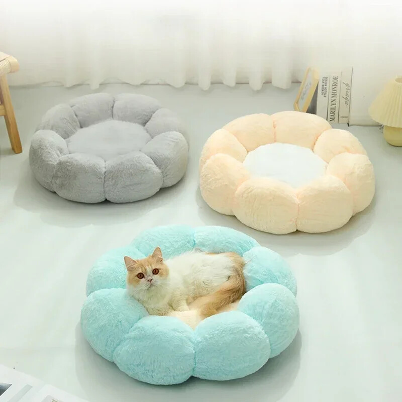 40 cm Minkštas pliušinis lova naminiams gyvūnėliams apvali gėlė Miela kačių lova augintinio čiužinys Šiltas katės šuns šuniuko miegamasis lizdas katei iki 8 kg