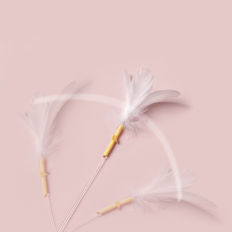 Teaser elastic pentru pisici Minge de pluș roz Jucărie interactivă din lemn pentru pisici cu pene Jucării interactive pentru pisici.