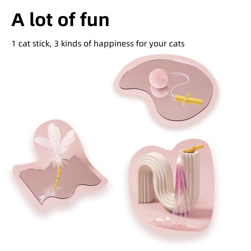 Teaser elastic pentru pisici Minge de pluș roz Jucărie interactivă din lemn pentru pisici cu pene Jucării interactive pentru pisici.
