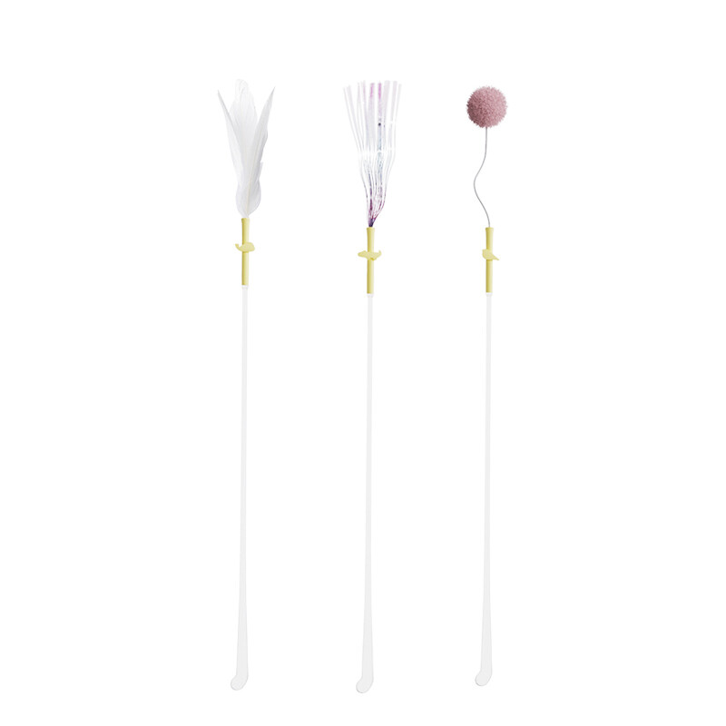 Teaser elastic pentru pisici Minge de pluș roz Jucărie interactivă din lemn pentru pisici cu pene Jucării interactive pentru pisici.