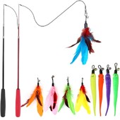 Naminių kačių žaislų plunksnų pakaitinė galvutė erzinanti katės meškerė, meškerė, vikšras, erzinantis katės žaislų rinkinys 11 vnt.