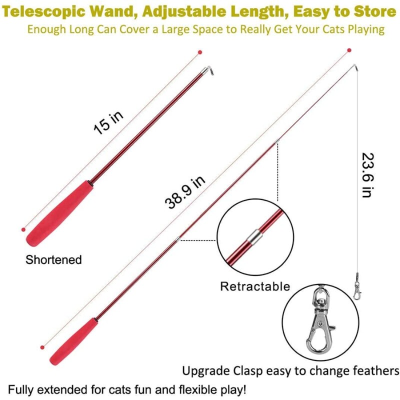 Naminių kačių žaislų plunksnų pakaitinė galvutė erzinanti katės meškerė, meškerė, vikšras, erzinantis katės žaislų rinkinys 11 vnt.