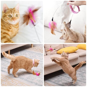 SWEETHOME PET Cat Teaser Stick Pet Collar With Bells Feather Устойчива на ухапване въдица за котки на закрито СИЛИКОНОВА