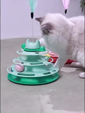 Cat Toys τεσσάρων στρώσεων Περιστρεφόμενο ραβδί φτερού μπάλας τροχιάς Διαδραστικό για γάτες Παιχνίδια Πίνακας παιχνιδιού Space Tower Cat Toy προμήθειες για κατοικίδια