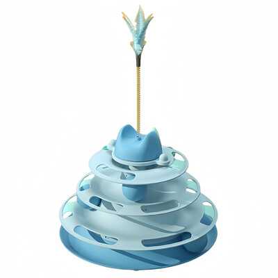 Kaķu rotaļlietas Četru slāņu rotējoša sliežu bumbiņu spalvu nūja Interaktīva kaķiem Rotaļlietas Kosmosa torņa spēļu dēlis Kaķu rotaļlietu piederumi mājdzīvniekiem