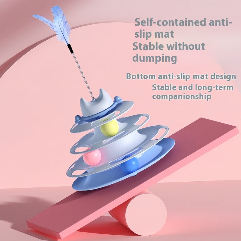 Kaķu rotaļlietas Četru slāņu rotējoša sliežu bumbiņu spalvu nūja Interaktīva kaķiem Rotaļlietas Kosmosa torņa spēļu dēlis Kaķu rotaļlietu piederumi mājdzīvniekiem