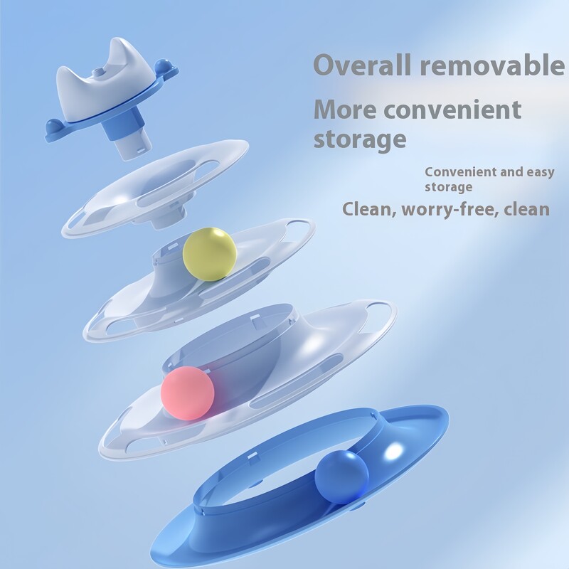 Kaķu rotaļlietas Četru slāņu rotējoša sliežu bumbiņu spalvu nūja Interaktīva kaķiem Rotaļlietas Kosmosa torņa spēļu dēlis Kaķu rotaļlietu piederumi mājdzīvniekiem