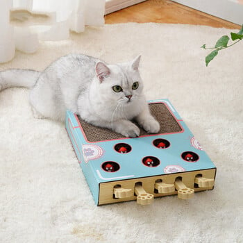 Cat Enrichment Toy Interactive Grind Claw Rest Play 3 in 1 Boredom Relief Whack A Mole Cat Toy with Cat Scratching Pad