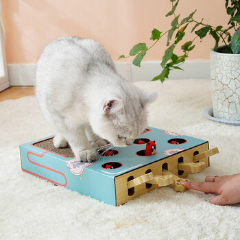 Cat Enrichment Toy Interactive Grind Claw Rest Play 3 in 1 Boredom Relief Whack A Mole Cat Toy with Cat Scratching Pad