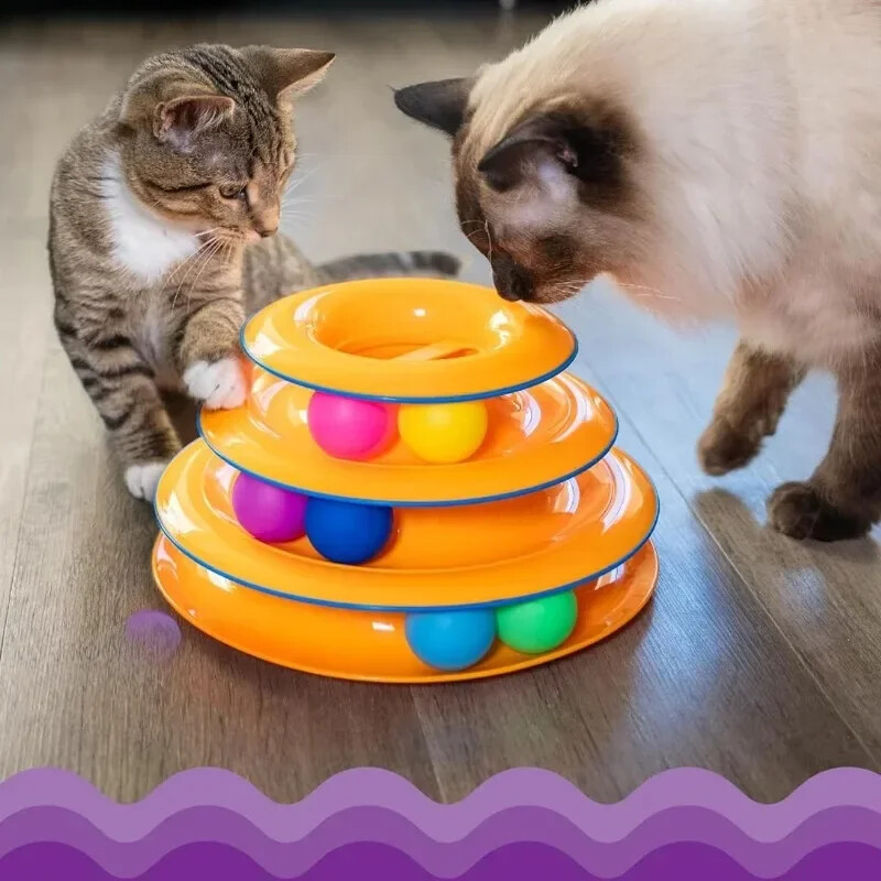 Interaktīva kaķu trases rotaļlieta ar krāsainām bumbiņām Garīgā fiziskā vingrošana Kaķa rotaļlieta Tornis Mājdzīvnieku rotaļlieta Jautra mīklu spēle aktīviem kaķiem