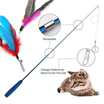 Cat Teaser Wands Трисекционна телескопична въдица Wand Kitten Funny Catcher Teaser Stick Rod Interactive Stick Teaser Toys