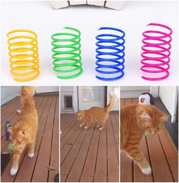 4/200Pcs Cat Spring Toy, Cat Spiral Toys Interactive for Indoor Colorful Cats Coil Plastic Springs for Kitten Hunting Swatting