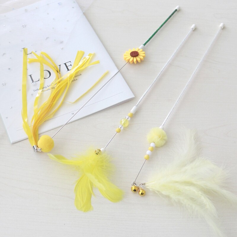 3GB Kaķu ķircināšanas nūjiņas Mājdzīvnieku rotaļlieta Viltus spalvas Kaķēnu ķircinātājs Stick Cat Interaktīva rotaļlieta Mājdzīvnieka vajāšanas rotaļlieta Kaķu ķircinātāji Mājdzīvnieku spieķi Rotaļlietas