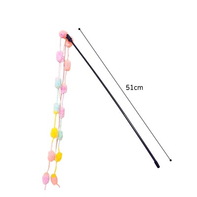 Pliušinis rutulinis kačių erzinimas Spalvingų siūlų kamuoliukų erzinimo lazdelė Swing Stremers Kačių žaislas Lankstus PVC pagaliukas Interaktyvus varpelio erzinimas naminiams gyvūnėliams