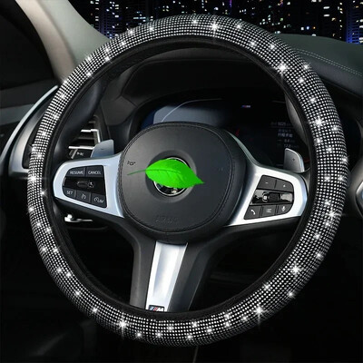 Capac pentru volan cu strasuri la modă, protecție anti-alunecare respirabilă pentru volan de 14,5-15 inch, interior accesorii auto