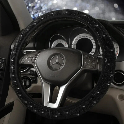 Capac pentru volan cu strasuri la modă, protecție anti-alunecare respirabilă pentru volan de 14,5-15 inch, interior accesorii auto