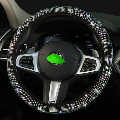 Capac pentru volan cu strasuri la modă, protecție anti-alunecare respirabilă pentru volan de 14,5-15 inch, interior accesorii auto