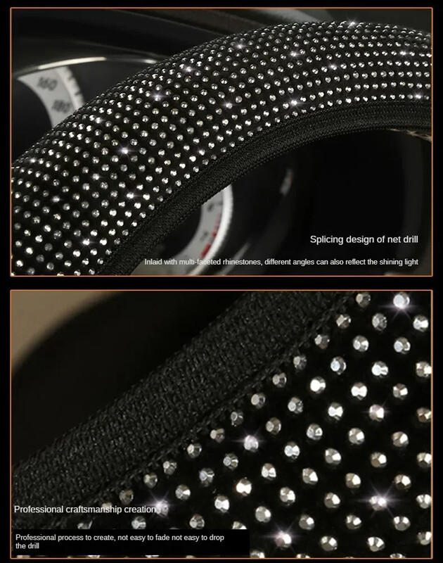 Capac pentru volan cu strasuri la modă, protecție anti-alunecare respirabilă pentru volan de 14,5-15 inch, interior accesorii auto