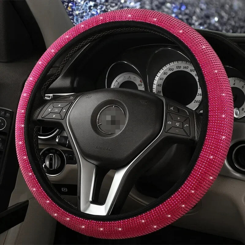 Capac pentru volan cu strasuri la modă, protecție anti-alunecare respirabilă pentru volan de 14,5-15 inch, interior accesorii auto