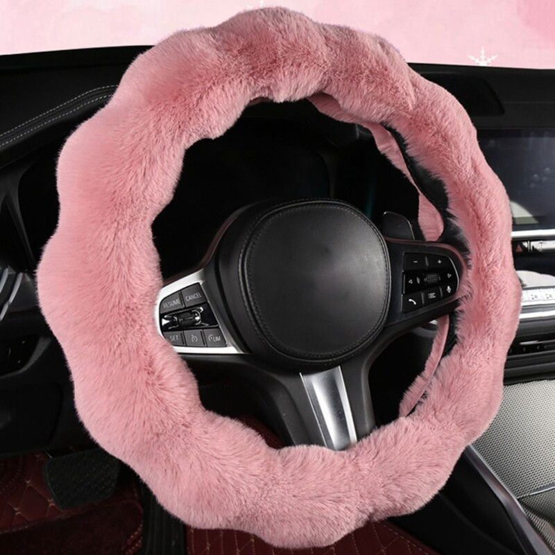 Minkštas pūkuotas automobilio vairo dangtelis moterims/mergaitei, žiemai šiltas vairo Qheel rankenos dangtelis, neslystantis vairo apsauga