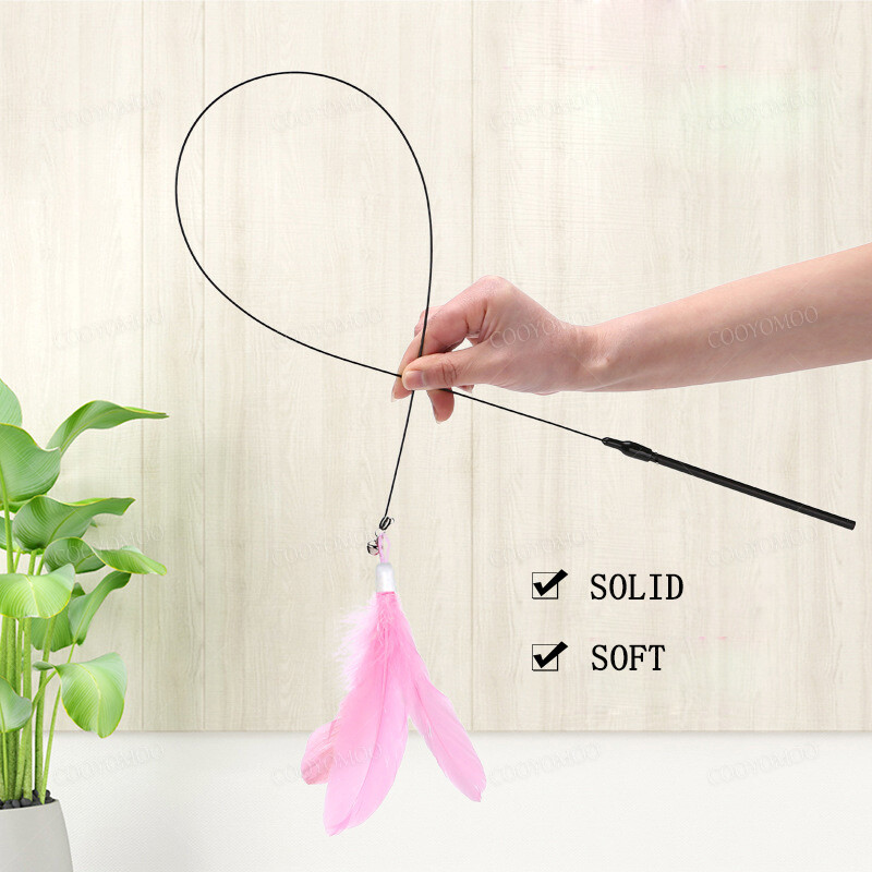 Simuliacinis paukštis Interaktyvus Juokingas katės lazdelės žaislas pūkuotas plunksninis paukštis su varpeliu katės lazdelės žaislas kačiukas, žaidžiantis naminių gyvūnėlių priedais