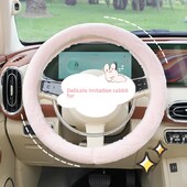 Imitație de păr de iepure husă pentru volan de mașină de pluș, caldă, anti-alunecare, capac pentru mânerul volanului de mașină, accesorii de iarnă pentru interiorul mașinii