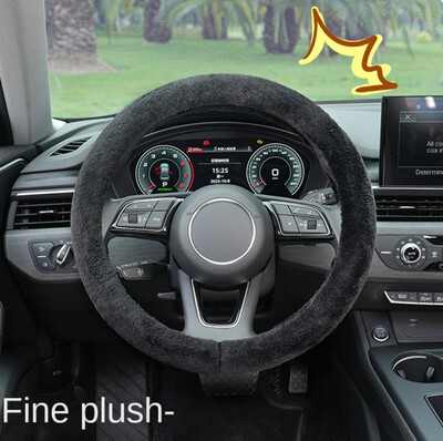 Imitație de păr de iepure husă pentru volan de mașină de pluș, caldă, anti-alunecare, capac pentru mânerul volanului de mașină, accesorii de iarnă pentru interiorul mașinii