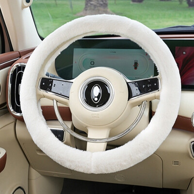 Imitație de păr de iepure husă pentru volan de mașină de pluș, caldă, anti-alunecare, capac pentru mânerul volanului de mașină, accesorii de iarnă pentru interiorul mașinii