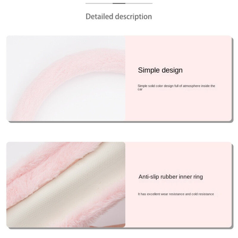 Imitație de păr de iepure husă pentru volan de mașină de pluș, caldă, anti-alunecare, capac pentru mânerul volanului de mașină, accesorii de iarnă pentru interiorul mașinii