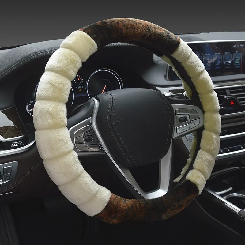 Iarnă Super Moale Plus Cusături creative Husă Volan Auto Universală, Călduță Faux Fur Ghidon Auto pe Volan