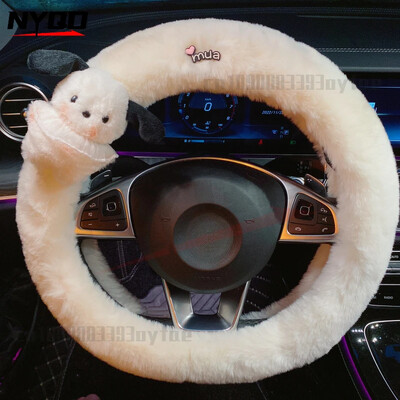 Husa volan iarna Caine drăguț din desene animate Capac mâner mașină cu blană caldă Accesorii auto