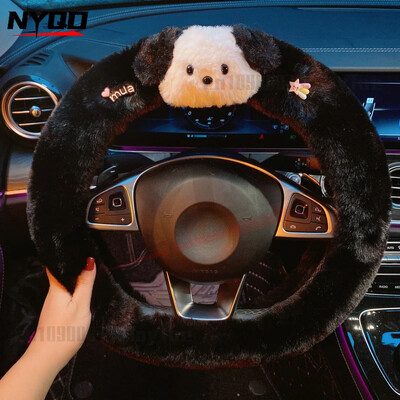 Husa volan iarna Caine drăguț din desene animate Capac mâner mașină cu blană caldă Accesorii auto