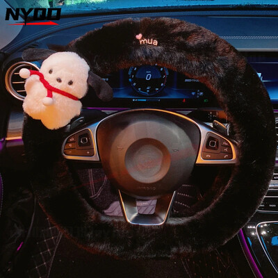 Husa volan iarna Caine drăguț din desene animate Capac mâner mașină cu blană caldă Accesorii auto