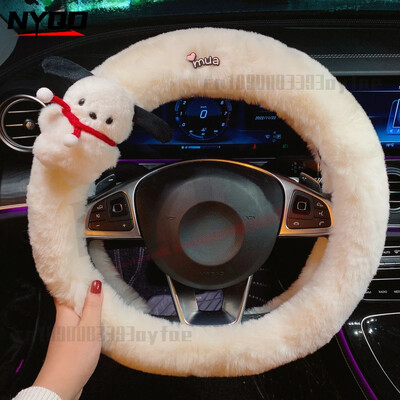Husa volan iarna Caine drăguț din desene animate Capac mâner mașină cu blană caldă Accesorii auto