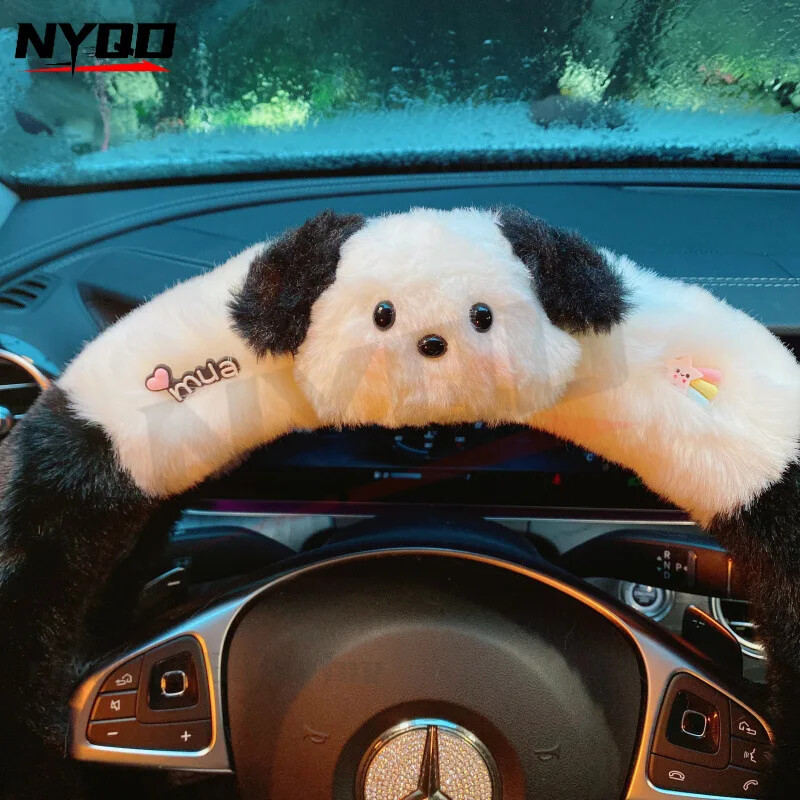 Husa volan iarna Caine drăguț din desene animate Capac mâner mașină cu blană caldă Accesorii auto