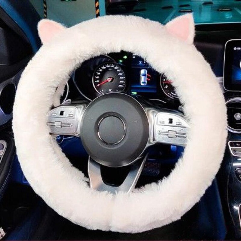 Drăguță pisică de desene animate Volan automat Husă de protecție din pluș Iarnă Mașină anti-alunecare Accesorii de decorare pentru animație interioară caldă