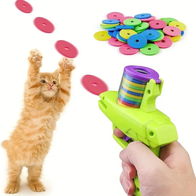 Kaķu rotaļlieta Interaktīva diska šāvēja mājdzīvnieku apmācības rotaļlieta, putuplasta mīksta ložu pistole, kas mazina depresiju. Hi Cat Rotaļlietas mājdzīvnieku piederumiem
